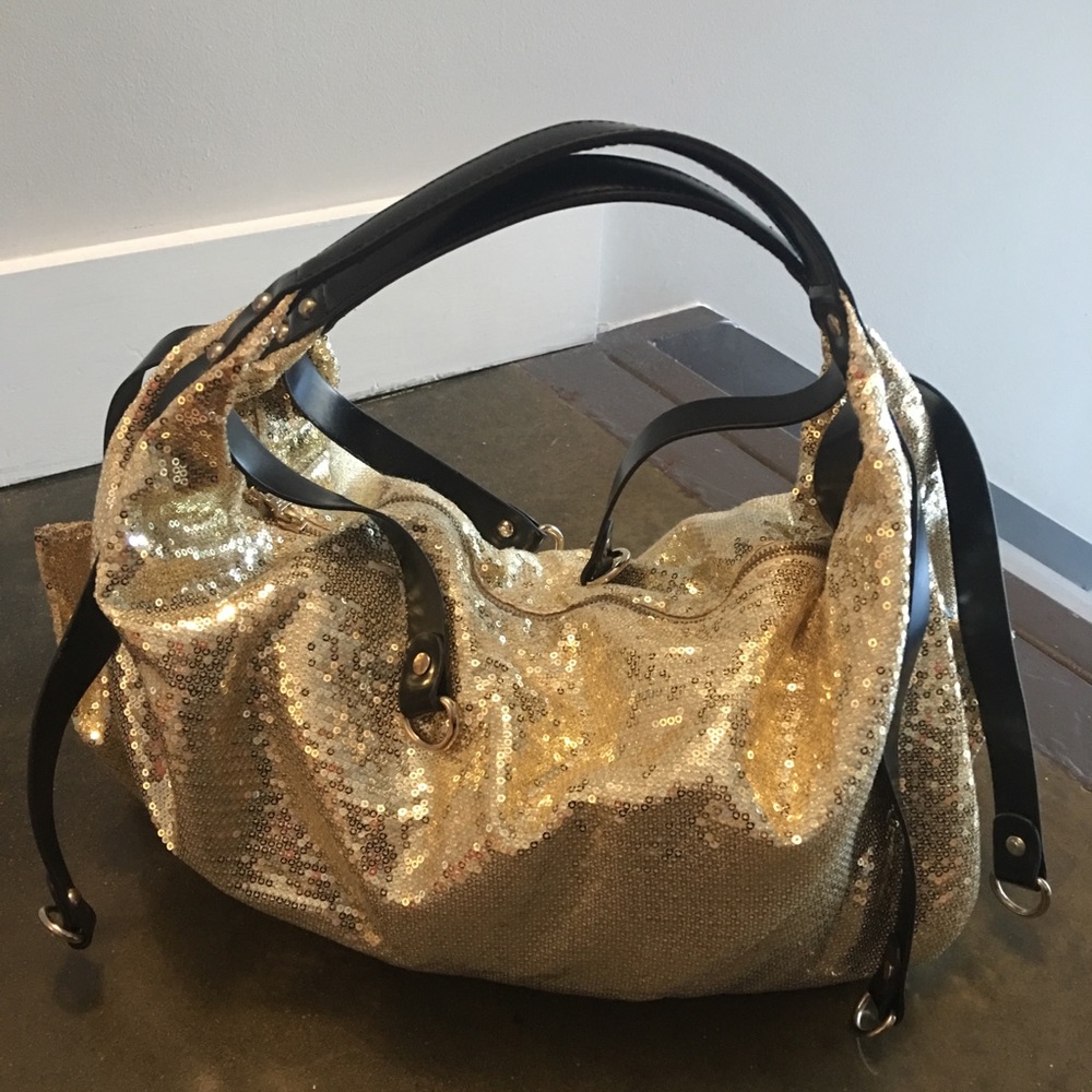Italian Designer Gold Sequin & Leather Purse